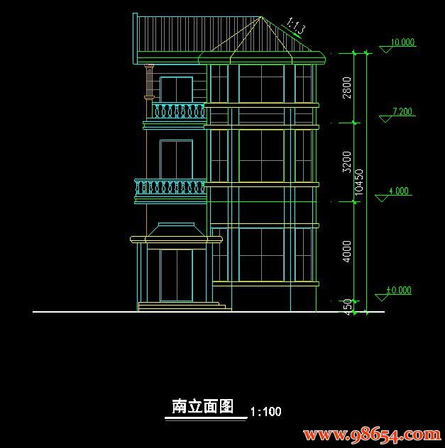 首层面积72平方米3层规划农村自建别墅设计施工图正立面图