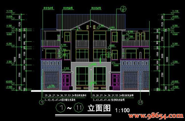 首层面积315平方米3层双拼别墅建施图正立面图