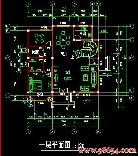 首层面积141平方米2层别墅建施图一楼平面图