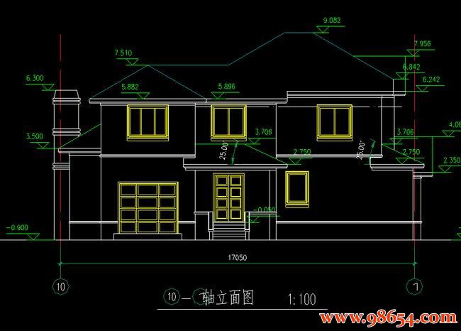 首层面积253平方米2层别墅施工设计图正立面图