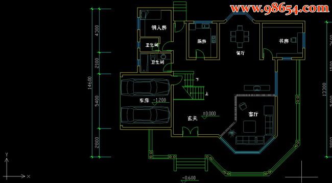 两层403平米中式别墅设计图一楼平面图