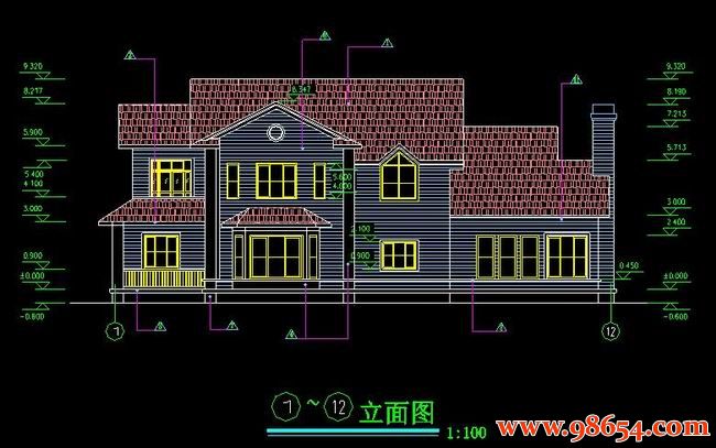 首层面积365平方米2层别墅设计全套图正立面图