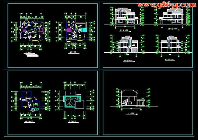 乡村二层小别墅建筑CAD图全套预览图