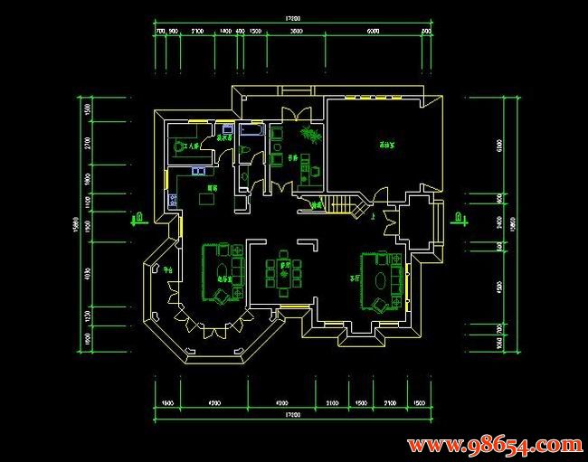 首层面积271平方米2层别墅建筑施工图一楼平面图