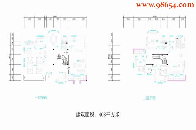 两层408平米杭州某别墅设计施工图效果图