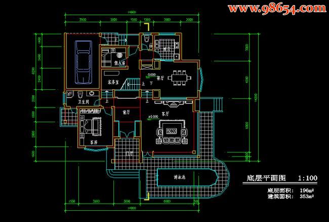 首层面积211平方米2层独立别墅户型一楼平面图