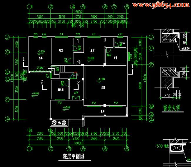 两层322平米别墅建筑施工总图一楼平面图