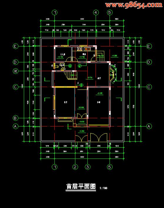 三层5室2厅5卫浙江新农村别墅建施图一楼平面图