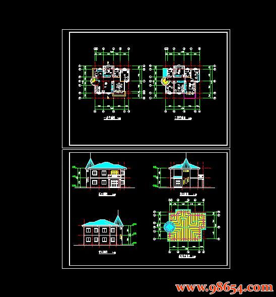 首层面积136平方米2层别墅全套CAD图纸全套预览图