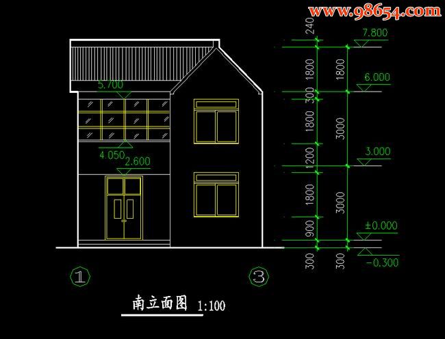 首层70平米2层农村自建别墅图纸正立面图