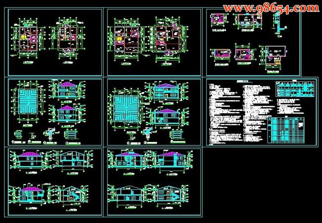 两套二层别墅CAD图全套预览图