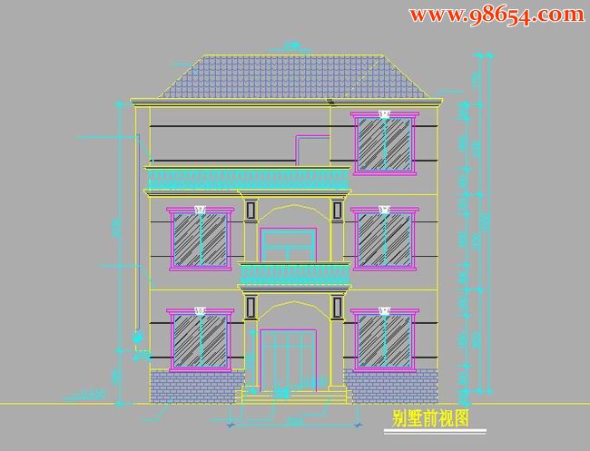 三层127平米农村别墅设计图正立面图