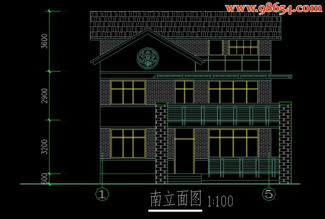 三层133平米农村住宅项目正立面图