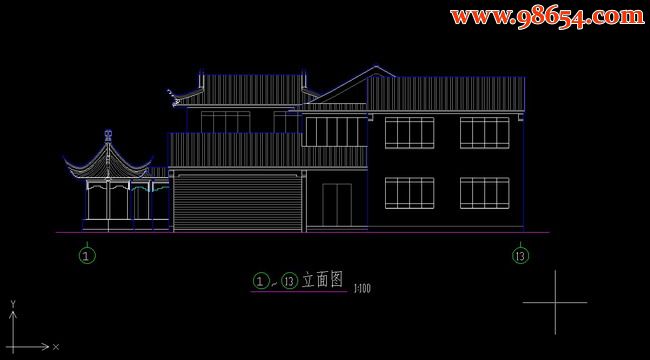 两层5室4厅4卫古建别墅建筑图C正立面图