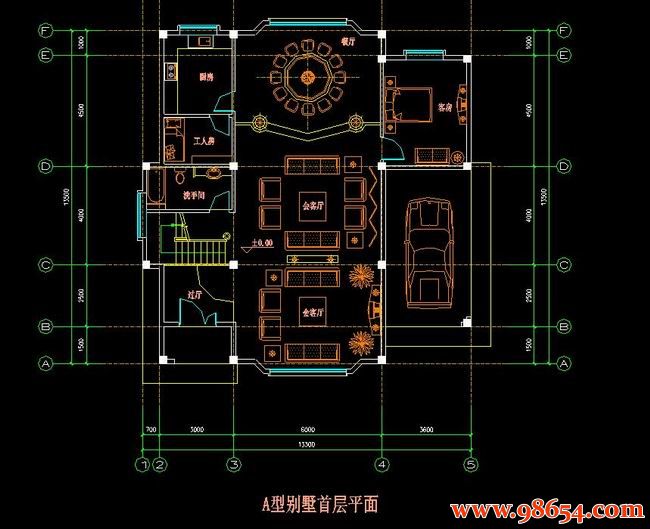 首层面积179平方米2层A型别墅设计施工图一楼平面图