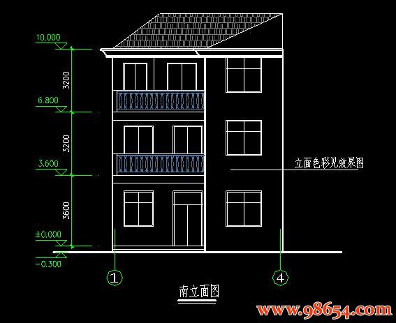 首层面积89平方米3层新农村独栋住宅设计全套正立面图