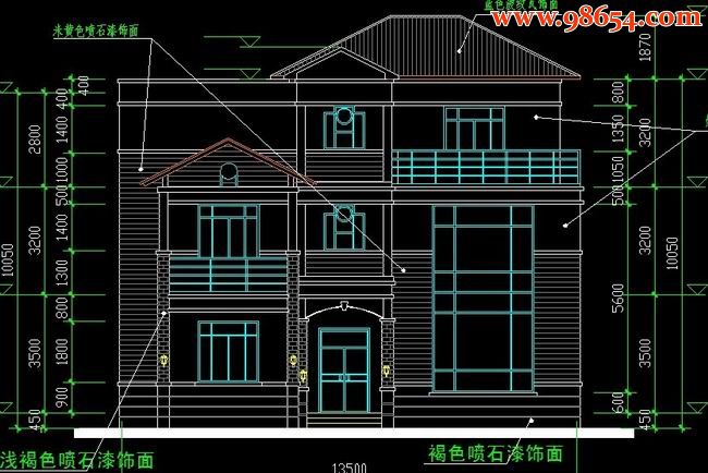 三层别墅建施图正立面图