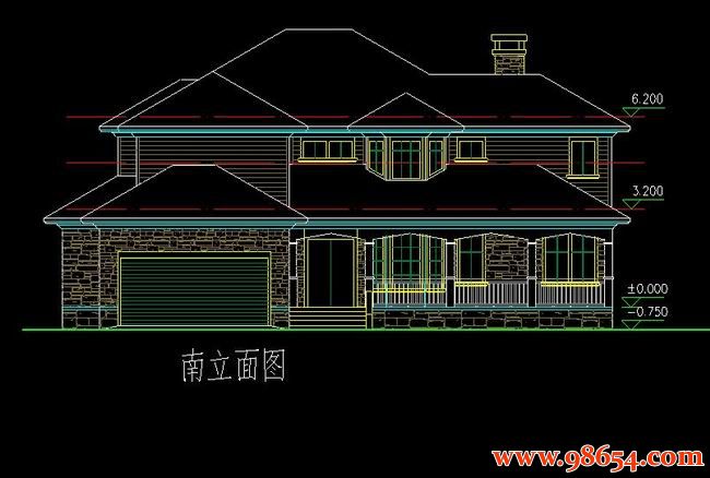 首层面积252平方米2层农村住宅设计施工图正立面图