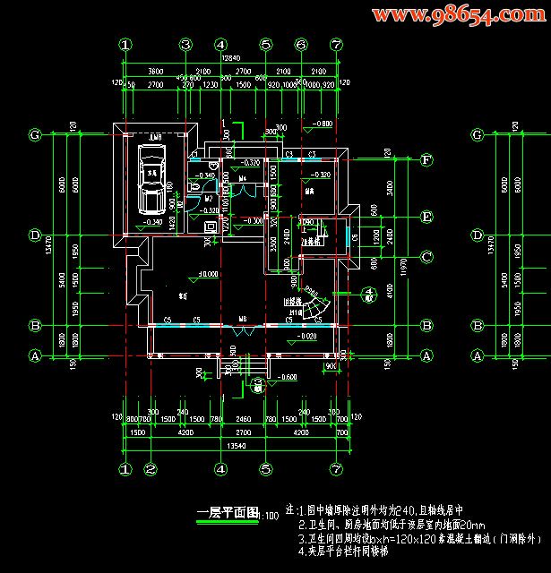 两层春天花园别墅建筑图一楼平面图