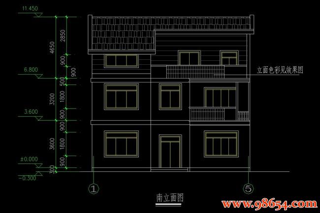 首层面积117平方米3层自建别墅设计施工图正立面图