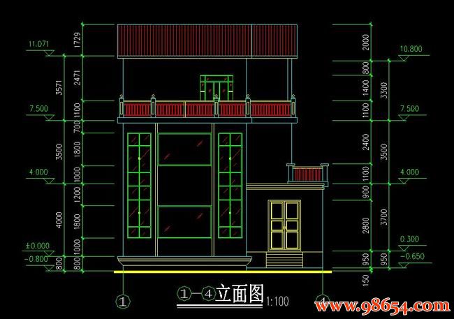 首层面积291平方米3层农村别墅设计图正立面图