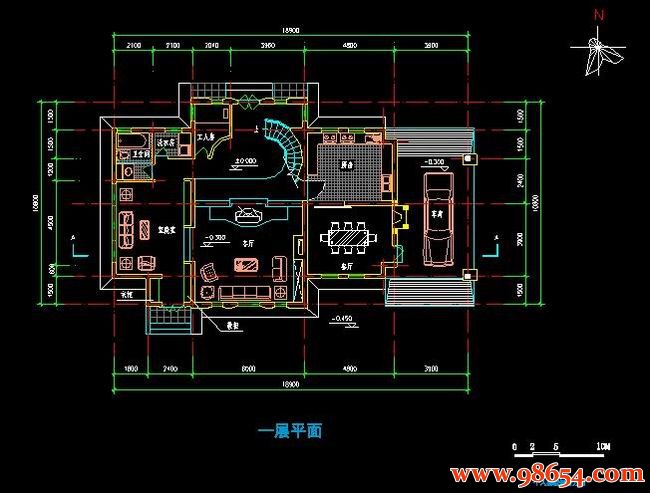 首层面积204平方米2层自建别墅设计施工图一楼平面图