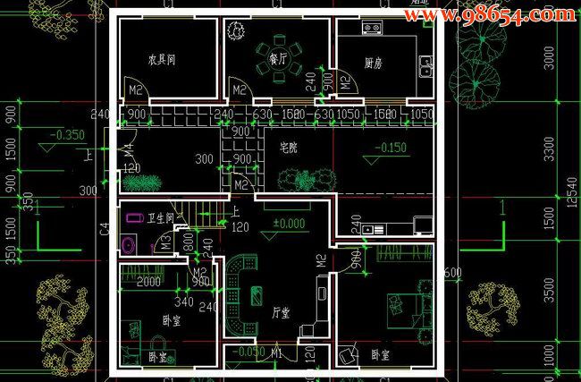 赣南地区新农村建设二层农宅施工图一楼平面图