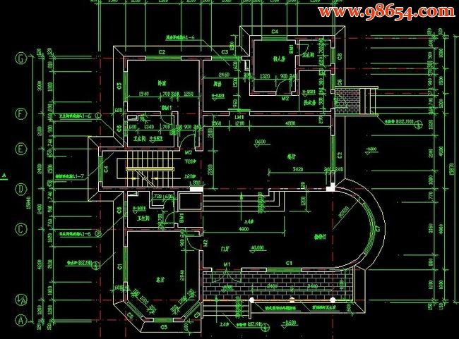 某某小区三层别墅建施图一楼平面图