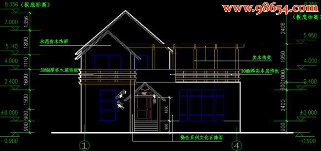 首层154平方米2层别墅设计建筑图正立面图