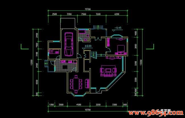 首层面积207平方米2层B9型别墅施工图一楼平面图