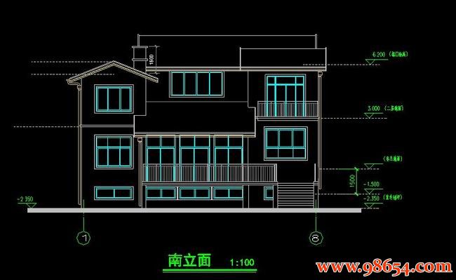 首层面积208平方米2层农村自建别墅设计施工图正立面图