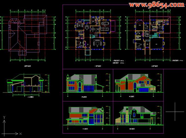 两层豪华别墅设计CAD图纸全套预览图