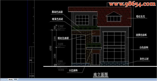 两层282平米中档式E户型别墅设计图正立面图