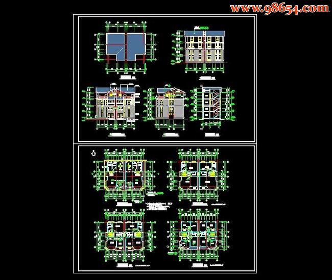 四层双拼别墅建施图全套预览图