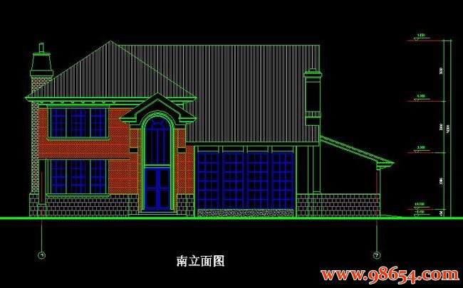 首层面积356平方米2层别墅图纸正立面图