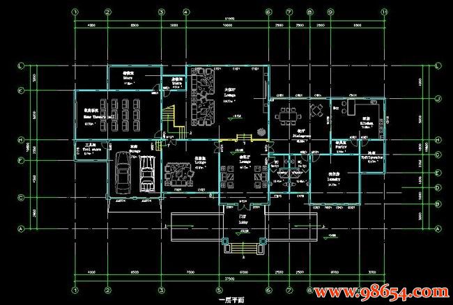 首层面积745平方米2层豪华别墅建筑施工图一楼平面图