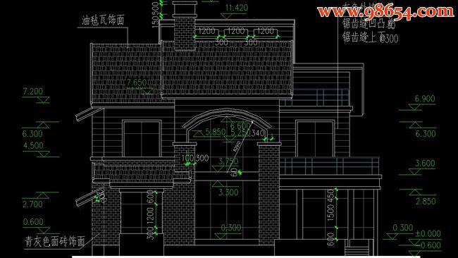 两层280平米中西独院别墅4正立面图