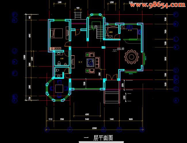 首层208平方米3层月亮湾别墅建施图一楼平面图