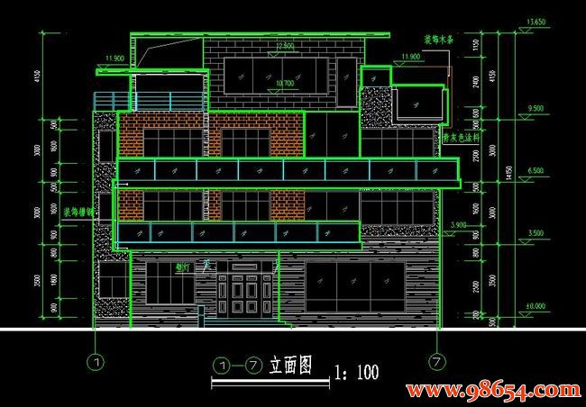 首层面积232平方米3层别墅设计施工图正立面图