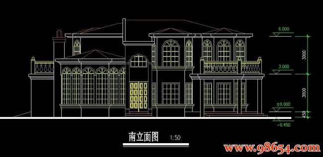 首层面积166平方米2层别墅建筑施工图正立面图