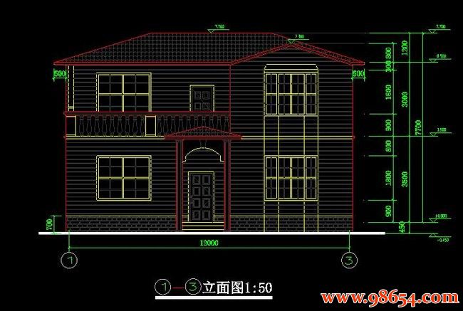 首层面积139平方米2层别墅建筑施工图正立面图