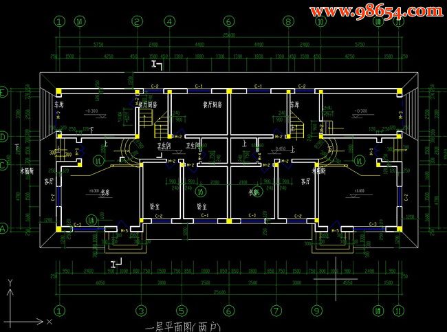 两层双拼别墅设计施工图一楼平面图