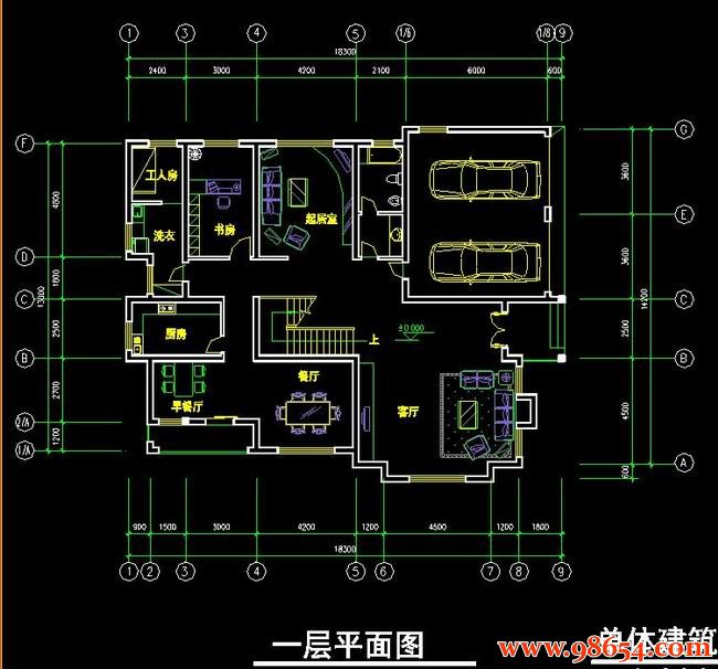 首层面积259平方米2层某农村住宅施工图一楼平面图