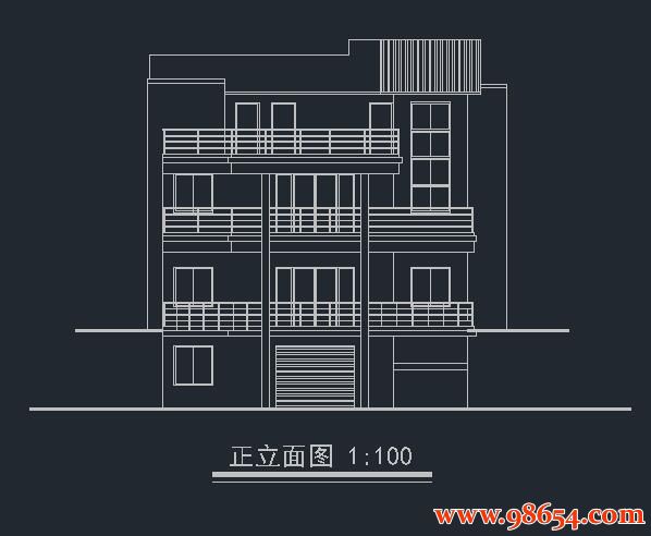 首层面积175平方米2层带地下室阁楼别墅施工图正立面图