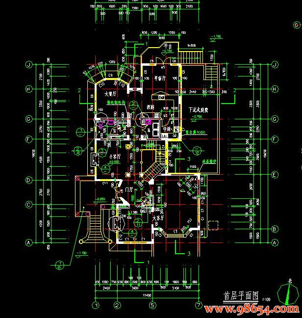 首层面积223平方米2层独体别墅建筑图纸一楼平面图