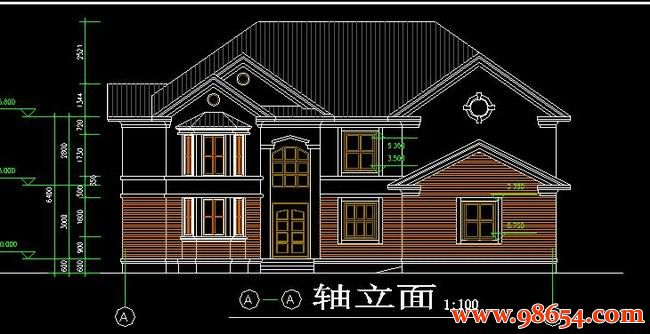 首层面积313平方米2层A1型高级别墅建筑施工图正立面图