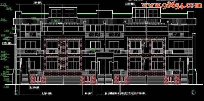 南方某地精品排屋CAD图正立面图
