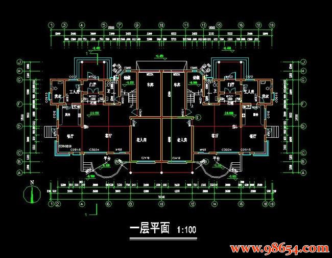 首层面积453平方米2层别墅建筑设计施工图一楼平面图