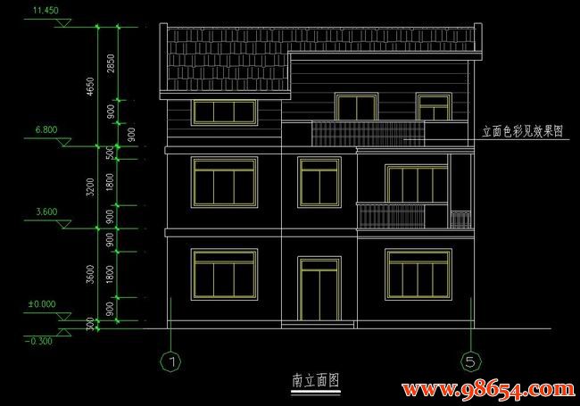 首层面积120平方米3层别墅设计施工图正立面图