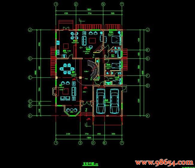 首层面积248平方米2层D1型别墅建筑施工图一楼平面图